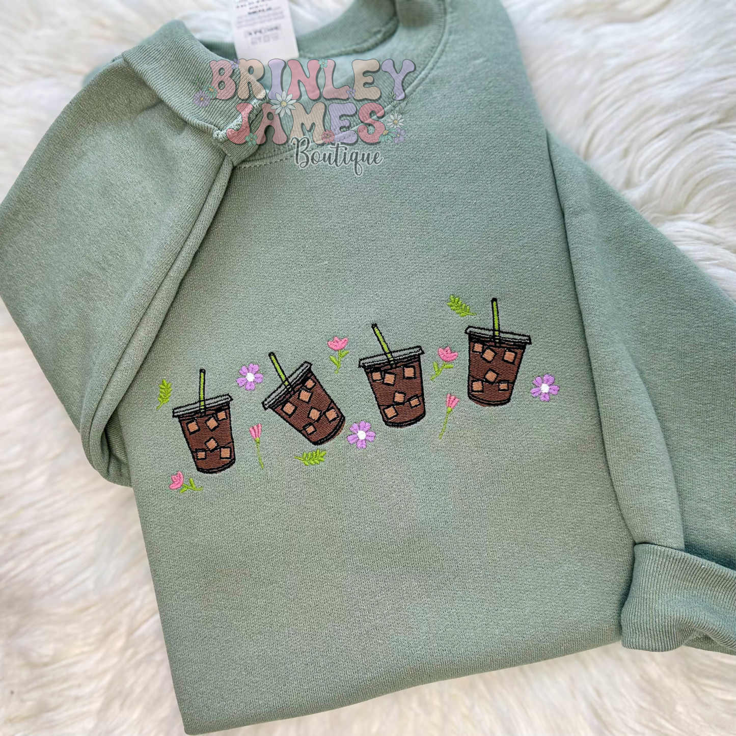 Floral Coffee - Embroidered Sweatshirt