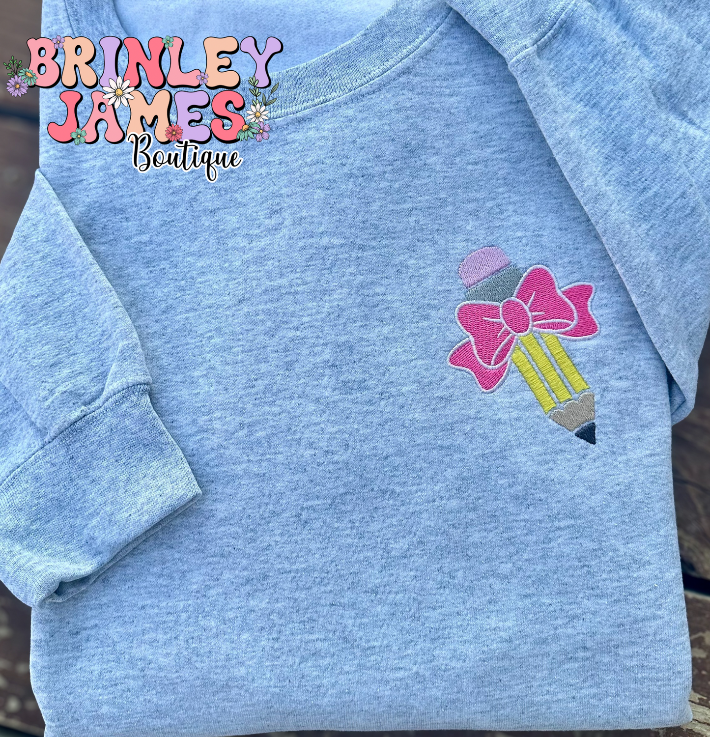 Pencil With Bow - Embroidered Sweatshirt
